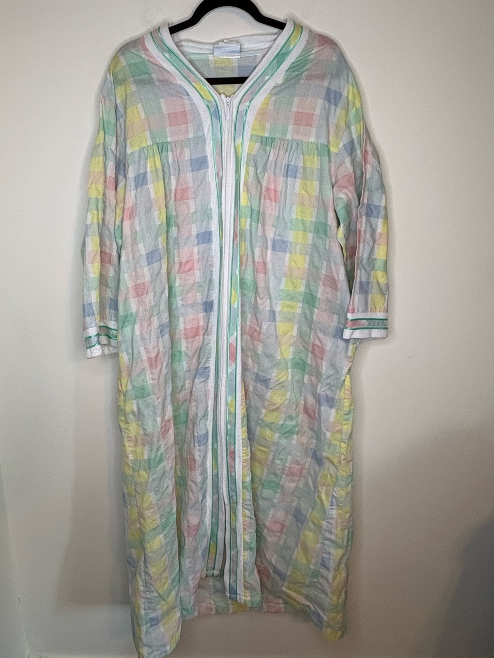 National Women's Vintage Zip-Front Sleep Gown Housecoat in Pastel Plaid Size 2X
